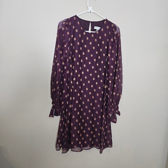 NWT Calvin Klein Shift Dress Sz 8 Aubergine Gold - Picture 2 of 15